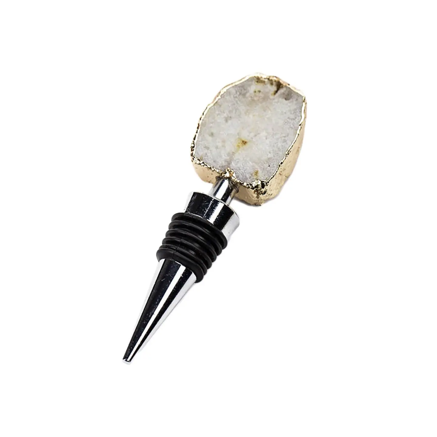 Weinflasche-Stopper Achat Weiss mit Goldrand CRYSTAL KLARA