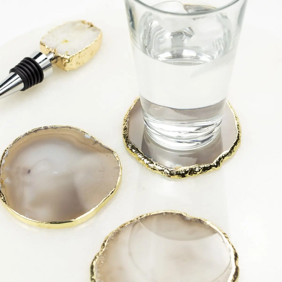 Weinflasche-Stopper Achat Weiss mit Goldrand CRYSTAL KLARA - Image 3