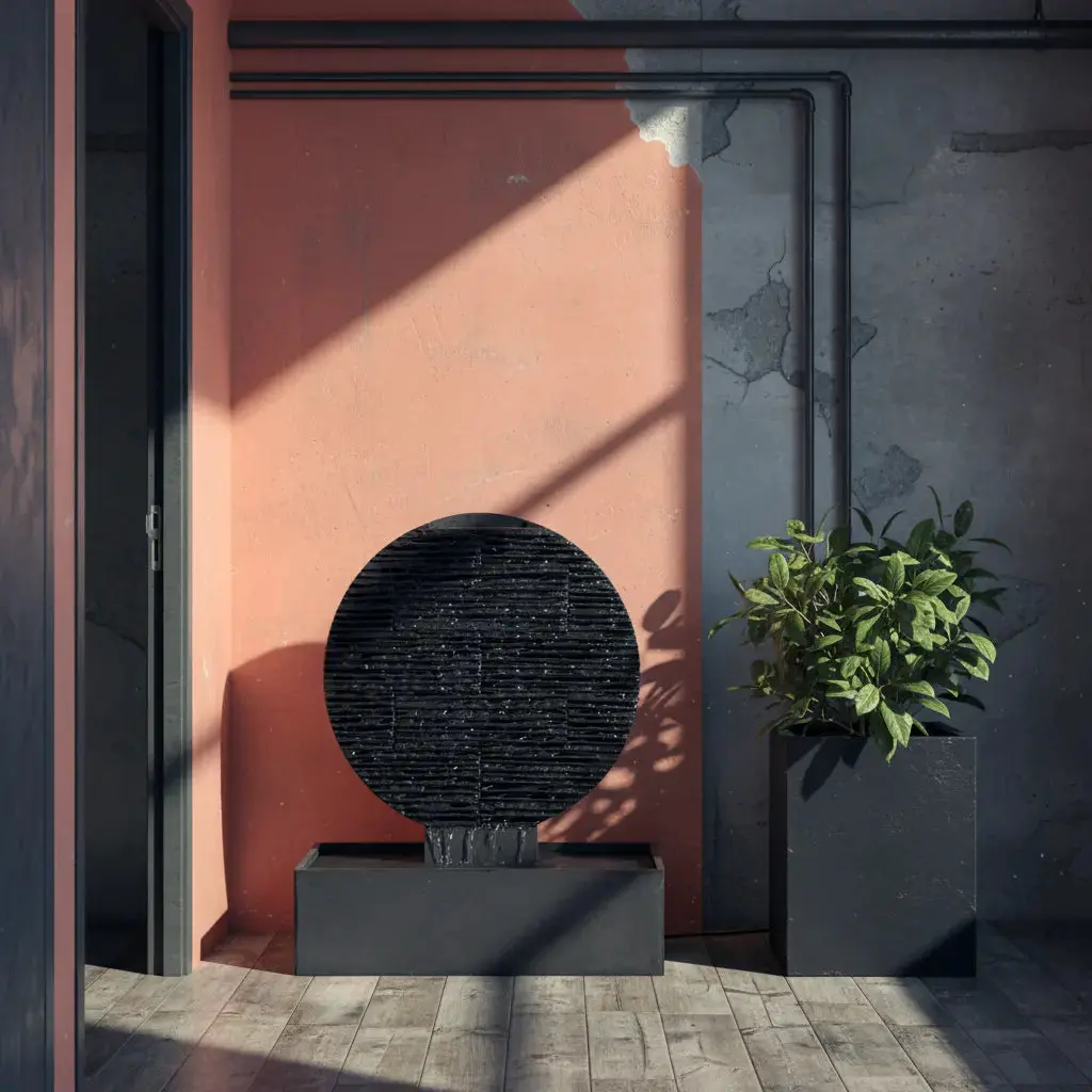 AYO L  – Grosser Zen Brunnen Kreis aus Schiefer Schwarz - Image 14