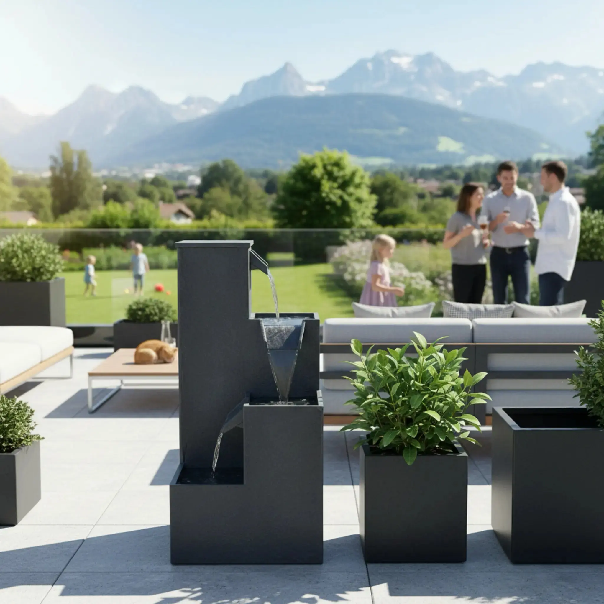 KUBO – Design Stufenbrunnen Schwarz aus Naturschiefer mit Wasserfall und LED-Beleuchtung 35 x 35 x 72 cm 36 kg - Image 25