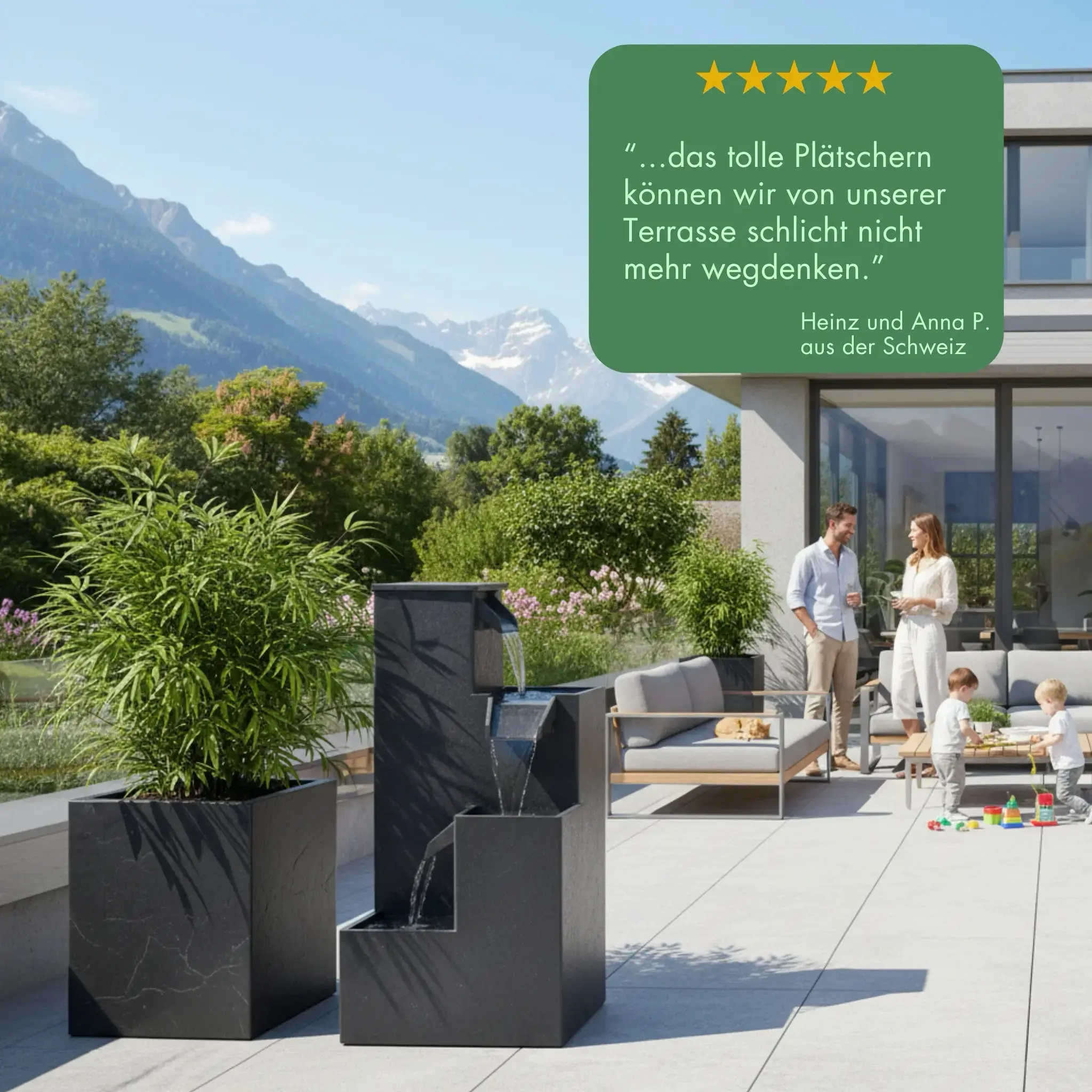 KUBO – Design Stufenbrunnen Schwarz aus Naturschiefer mit Wasserfall und LED-Beleuchtung 35 x 35 x 72 cm 36 kg - Image 7