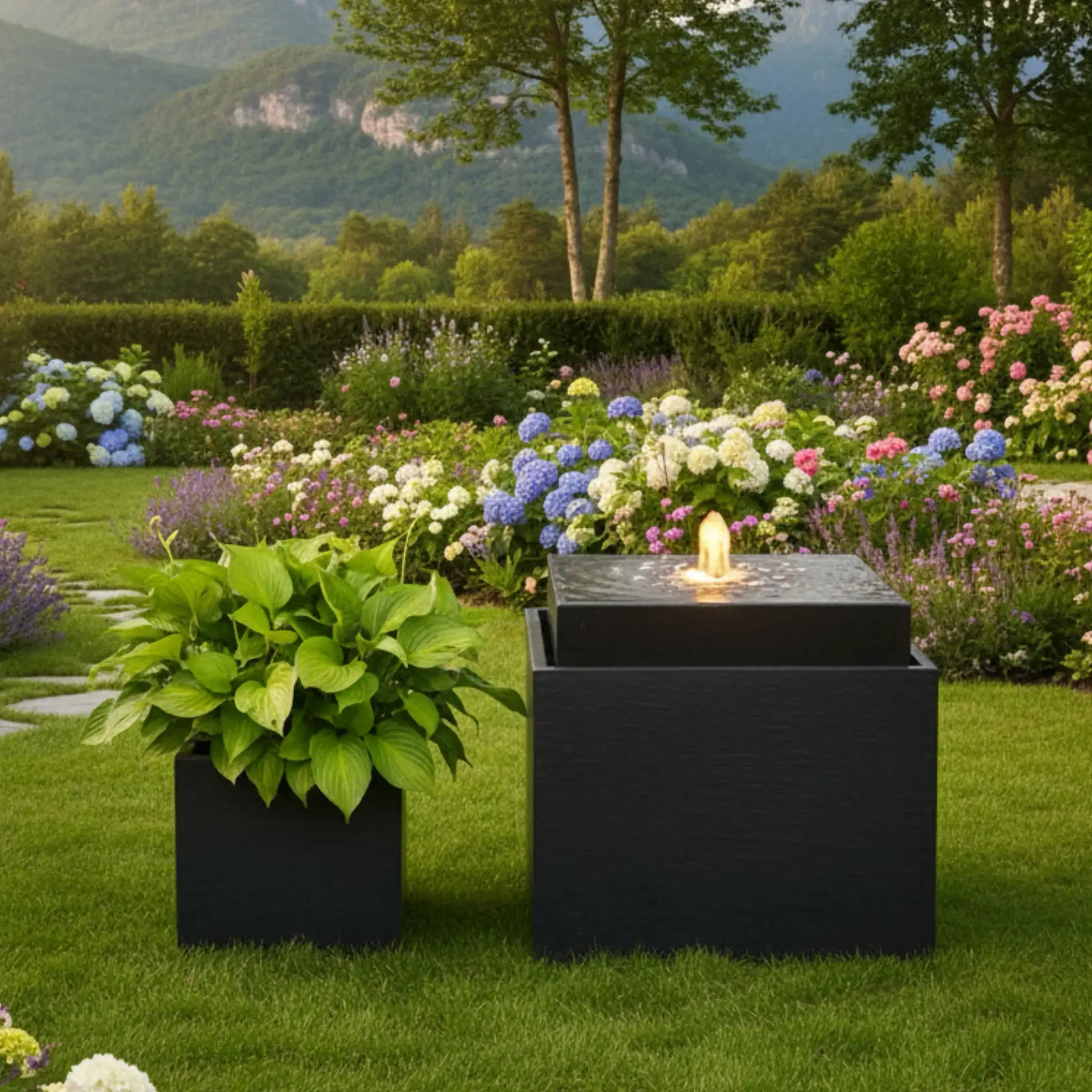 VIDA 60 Anthrazit – Gartenbrunnen modern Naturschiefer Schwarz, Vogeltränke, beleuchteter Wassersprudel, 57 x 57 x 50 cm, 60 kg - Image 19