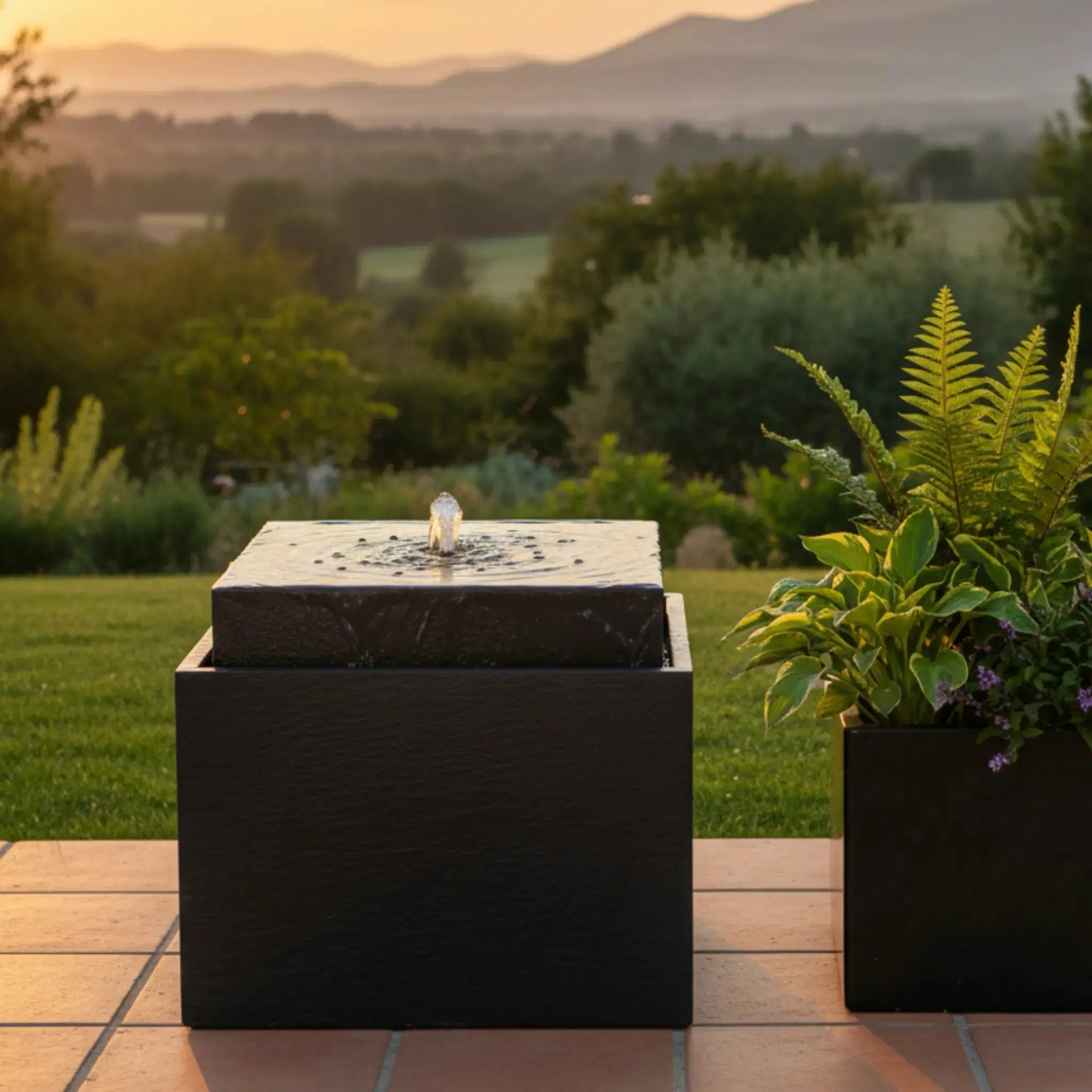 VIDA 60 Anthrazit – Gartenbrunnen modern Naturschiefer Schwarz, Vogeltränke, beleuchteter Wassersprudel, 57 x 57 x 50 cm, 60 kg - Image 20