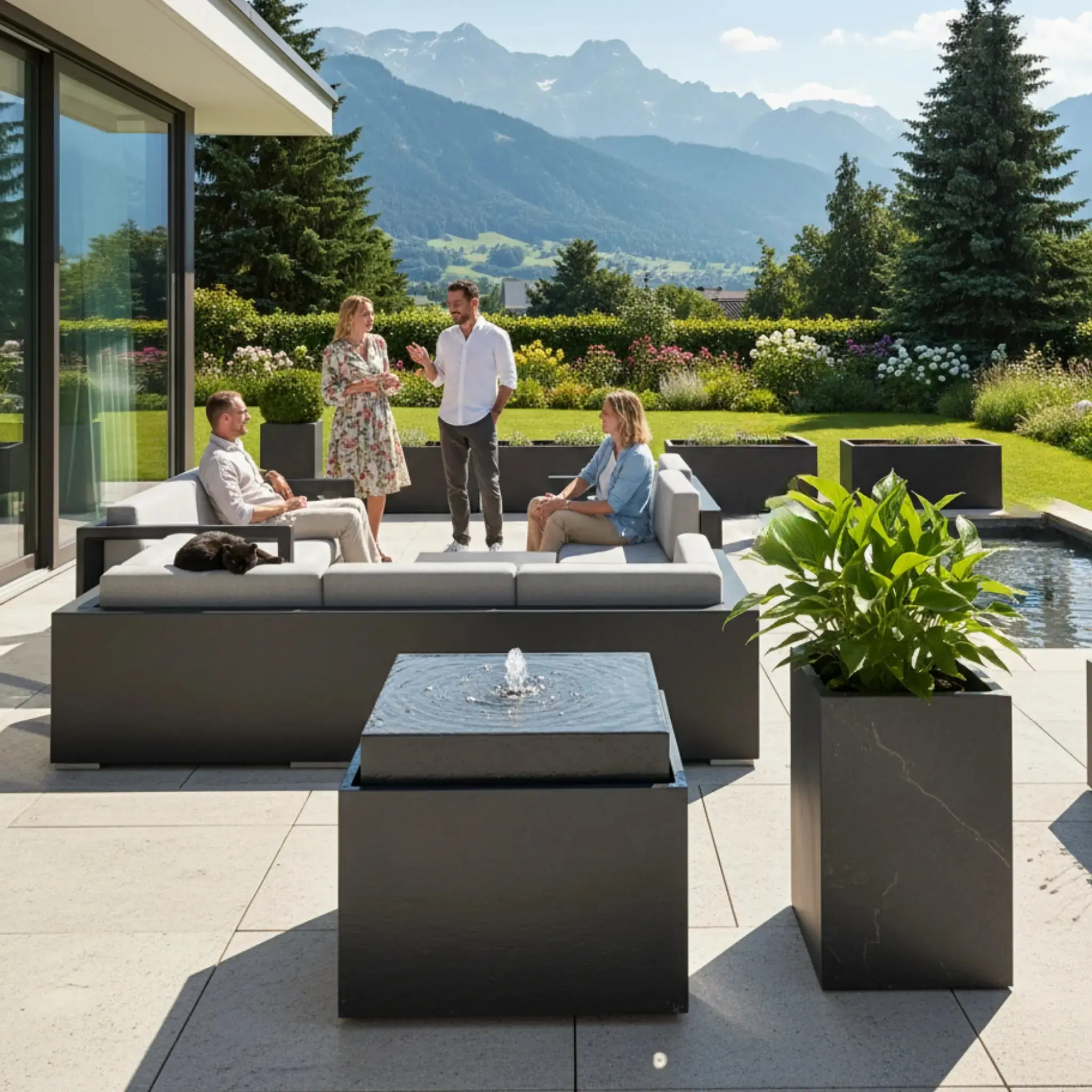 VIDA 60 Anthrazit – Gartenbrunnen modern Naturschiefer Schwarz, Vogeltränke, beleuchteter Wassersprudel, 57 x 57 x 50 cm, 60 kg - Image 23