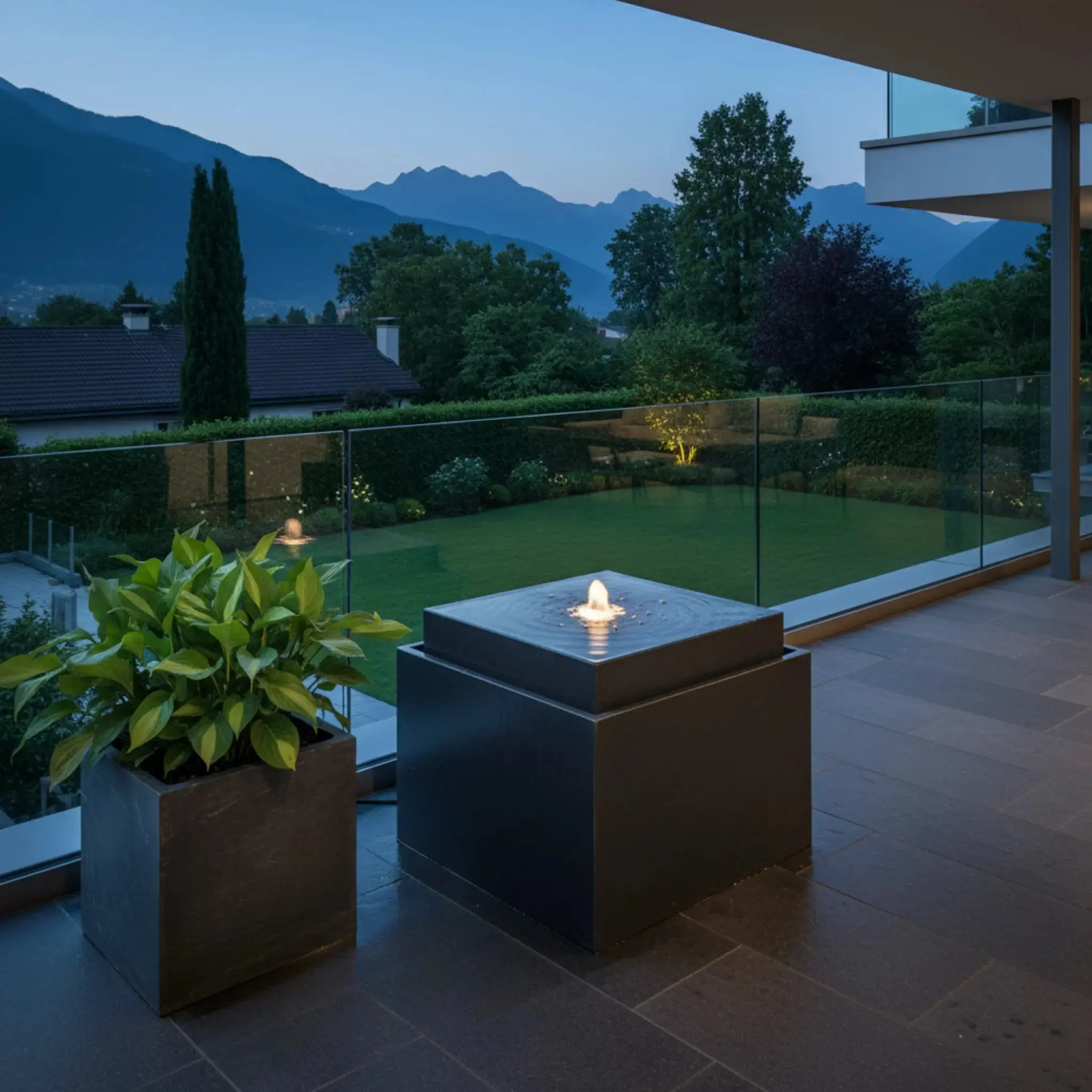 VIDA 60 Anthrazit – Gartenbrunnen modern Naturschiefer Schwarz, Vogeltränke, beleuchteter Wassersprudel, 57 x 57 x 50 cm, 60 kg - Image 39
