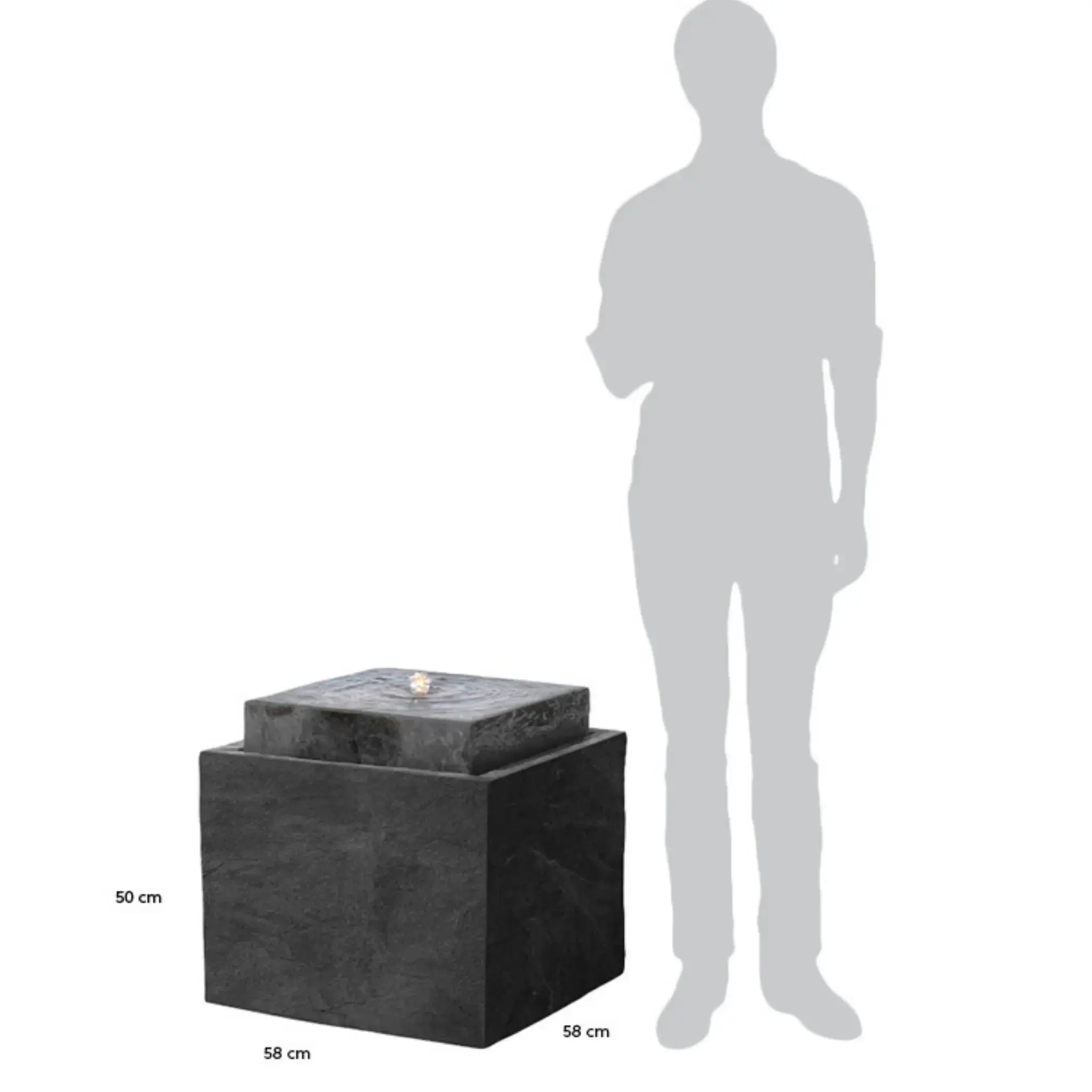 VIDA 60 Anthrazit – Gartenbrunnen modern Naturschiefer Schwarz, Vogeltränke, beleuchteter Wassersprudel, 57 x 57 x 50 cm, 60 kg - Image 43