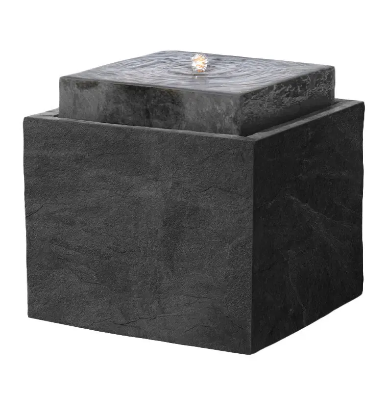 VIDA 60 Anthrazit – Gartenbrunnen modern Naturschiefer Schwarz, Vogeltränke, beleuchteter Wassersprudel, 57 x 57 x 50 cm, 60 kg - Image 44