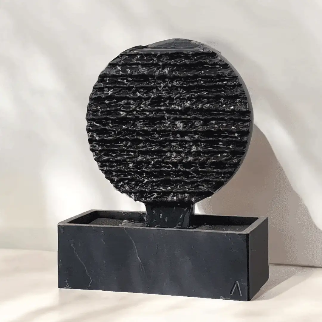 AYO S – Kleiner Zen Zimmerbrunnen Kreis aus Schiefer Schwarz 8 kg - Image 4