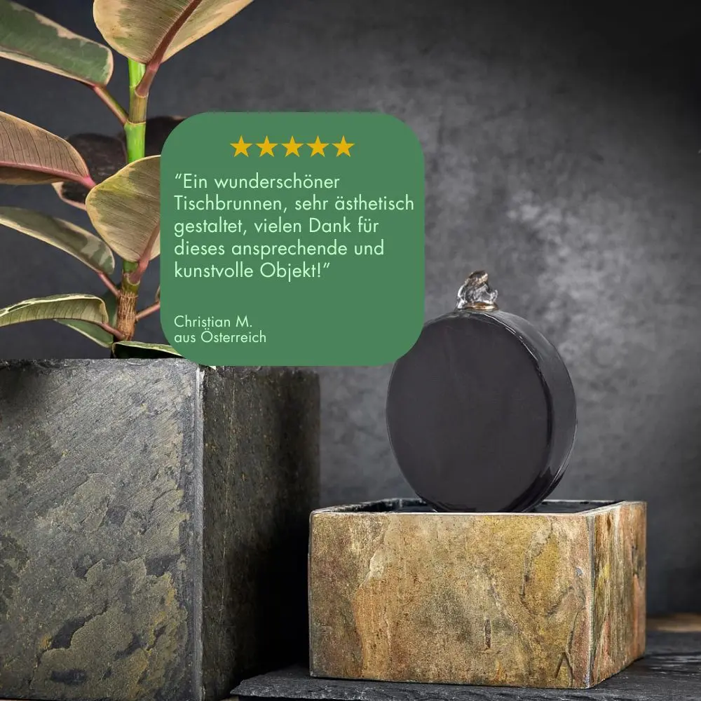 YUU – Kleiner Tischbrunnen Feng Shui aus Naturschiefer Schwarz - Image 3