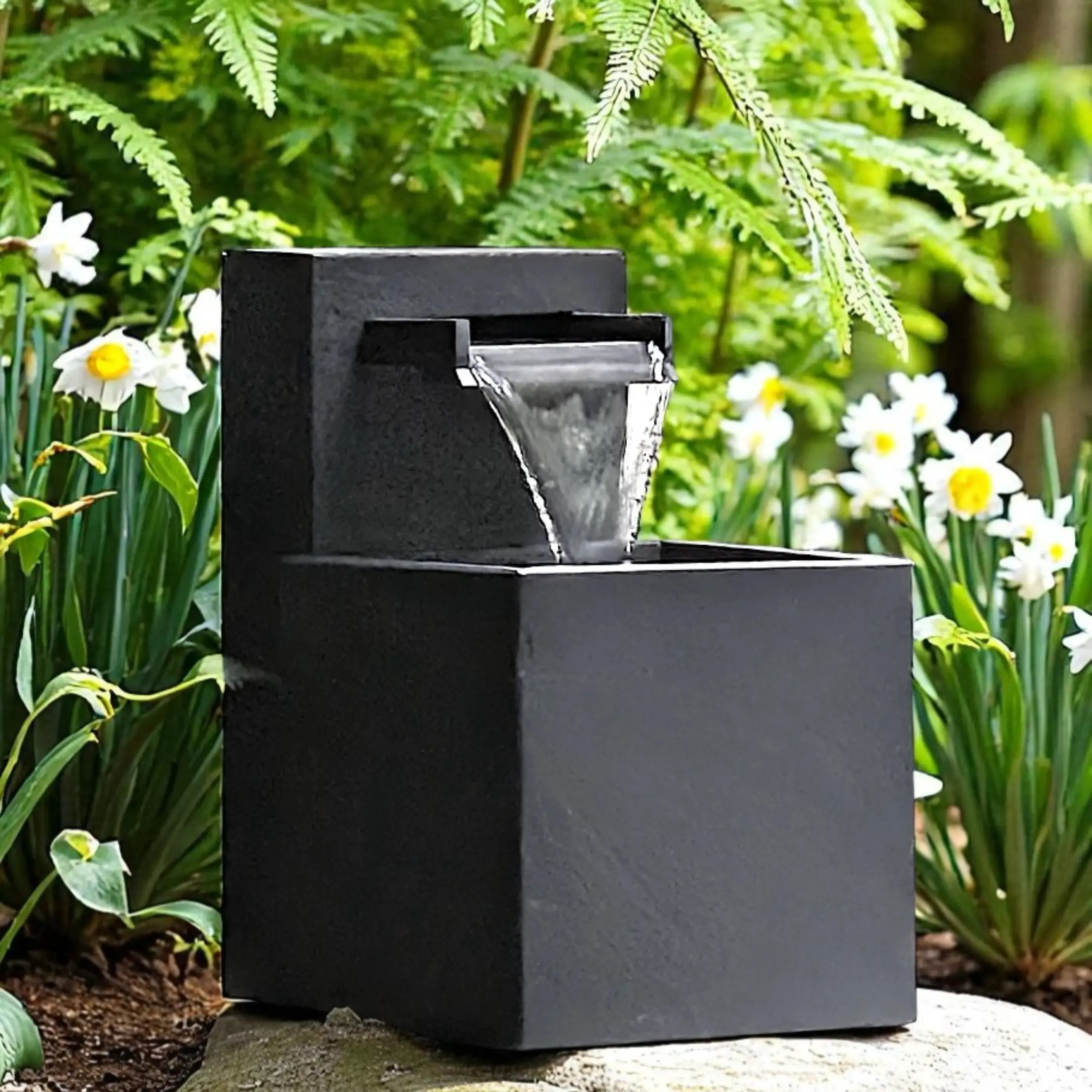 SAMUI 40 Gartenbrunnen – kleiner Gartenbrunnen mit Wasserfall und Licht - Image 22