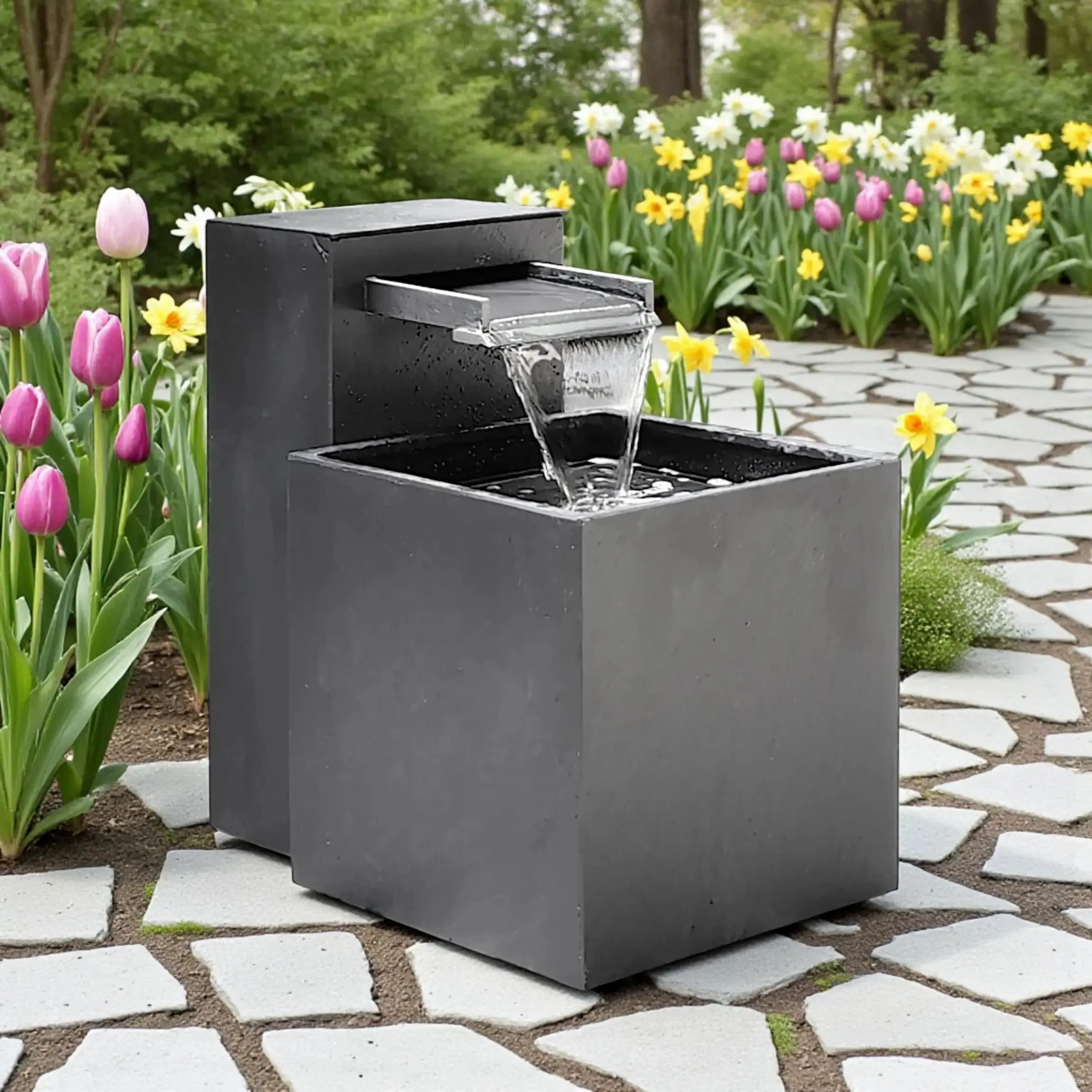 SAMUI 60 Gartenbrunnen – grosser Gartenbrunnen mit Wasserfall und Licht - Image 21