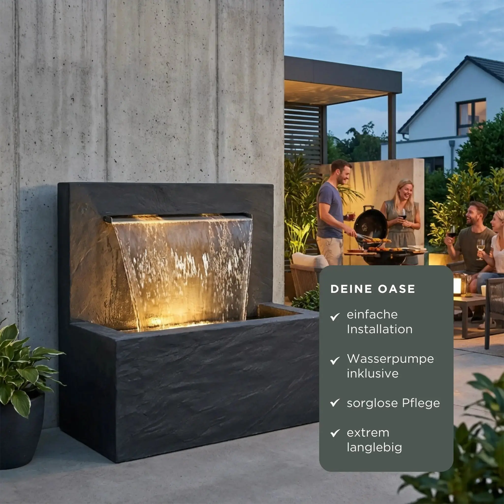 VICTORIA Falls – Schiefer Gartenbrunnen mit beleuchtetem Wasserfall 90×50×90 cm - Image 3