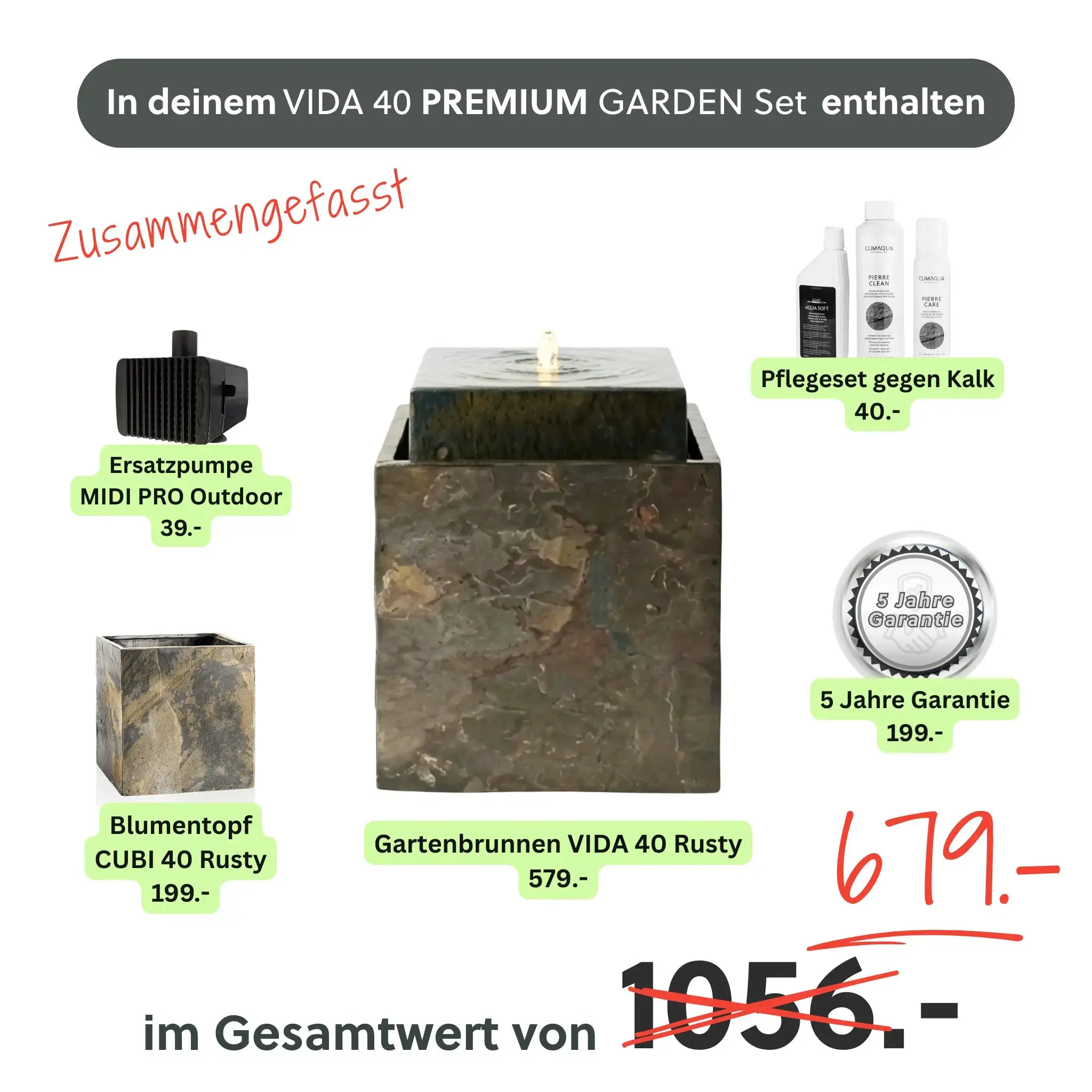 Gartenbrunnen VIDA 40 PREMIUM GARDEN Set Rusty - Image 8