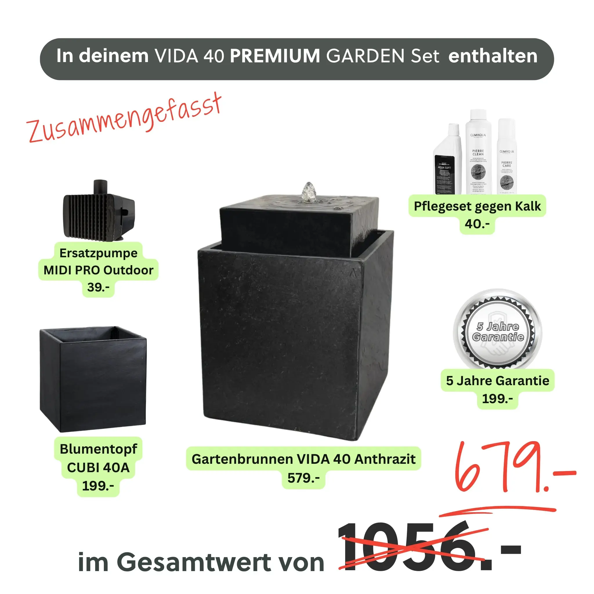 Gartenbrunnen VIDA 40 PREMIUM GARDEN Set Anthrazit - Image 8